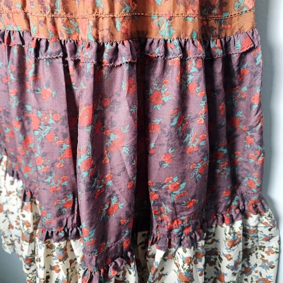 Ivy City Co Prairie Milkmaid Boho Tiered Midi Dress Fall Floral Size Large Emily - Picture 5 of 12